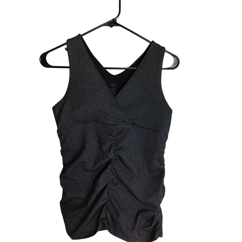 Zobha Women Rouched Front Tank Top  Sz. 10 Gray EUC Ella Tank built in Bra